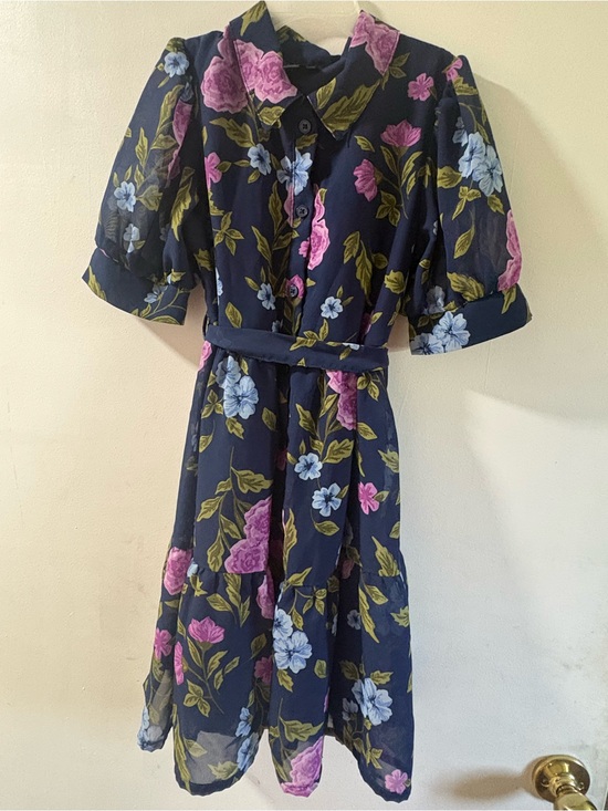 Zac Posen Other - Zac Posen Navy Floral Midi Dress with Pink and Light Blue Blooms